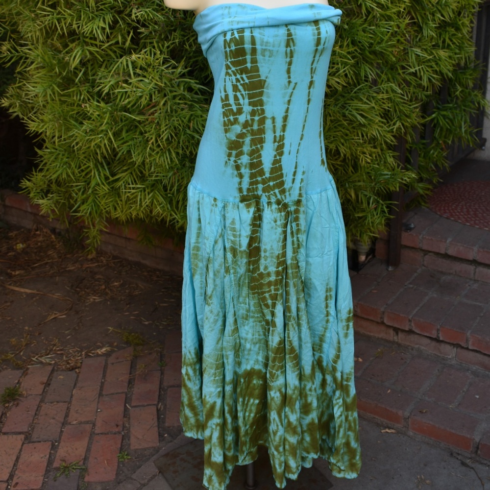 SAIGE TIE DYE DRESS COTTON ROLL TOP SIZE MEDIUM